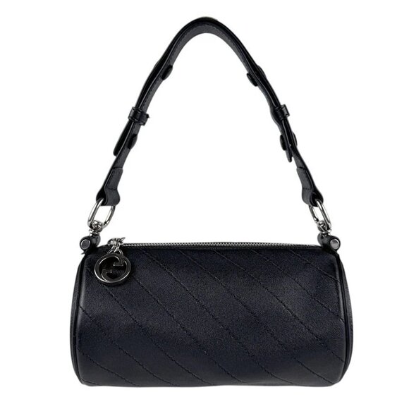 GUCCI Handbag Black Leather/Silvertone - - Picture 1 of 12